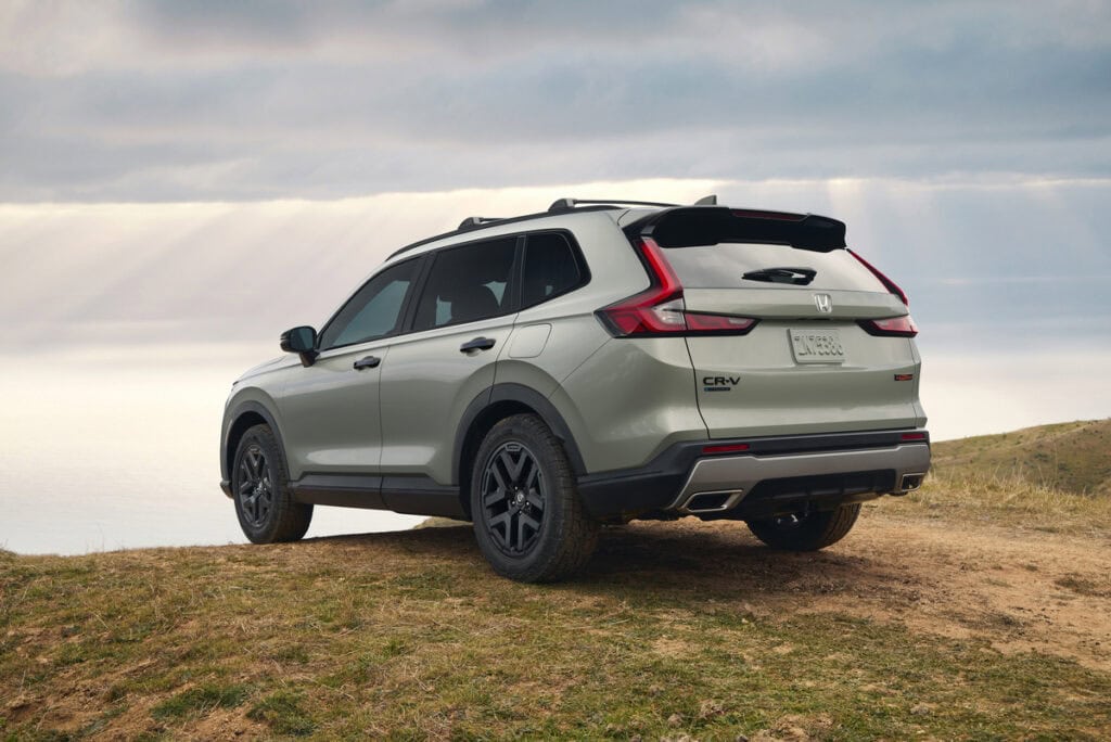 Rear three-quarter view of the 2026 Honda CR-V TrailSport Hybrid