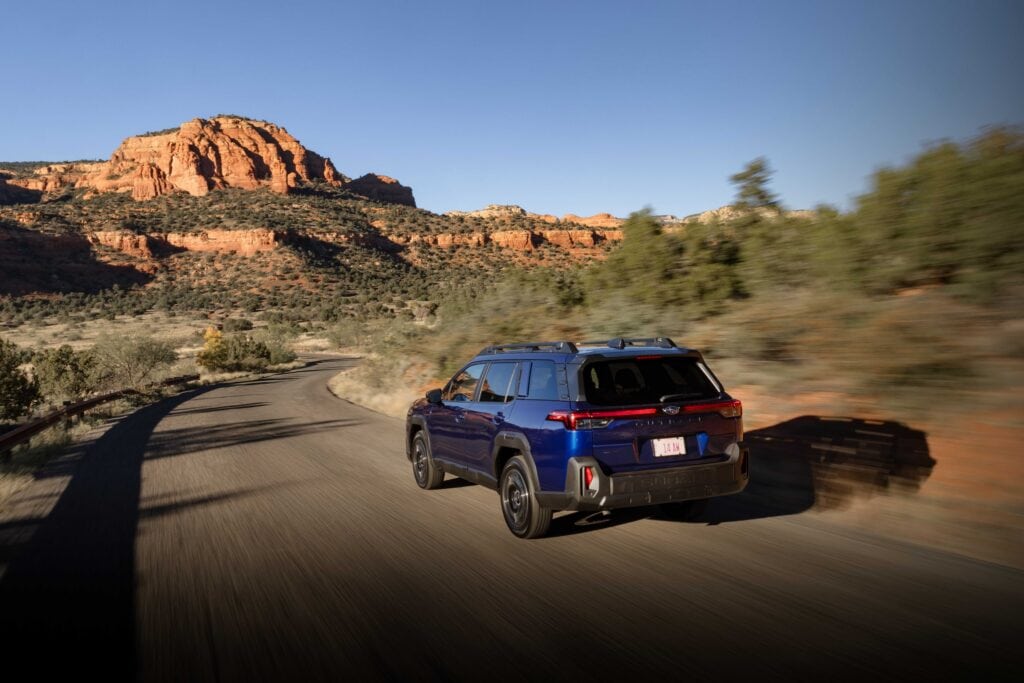 Subaru outback driving through the Utah desert