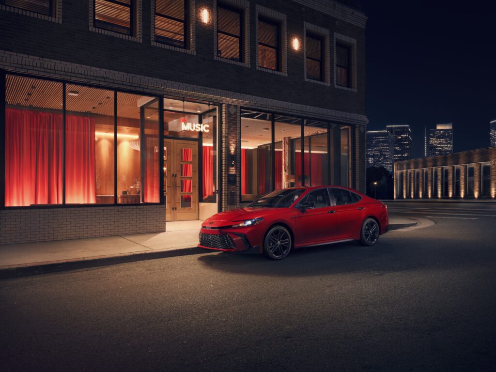 2026 Toyota Camry Nightshade Parked Outside a Restaurant