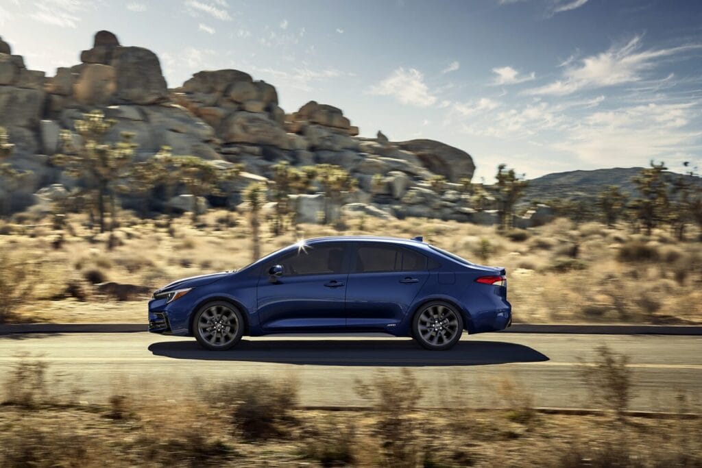 2026 Toyota Corolla driving through the desert