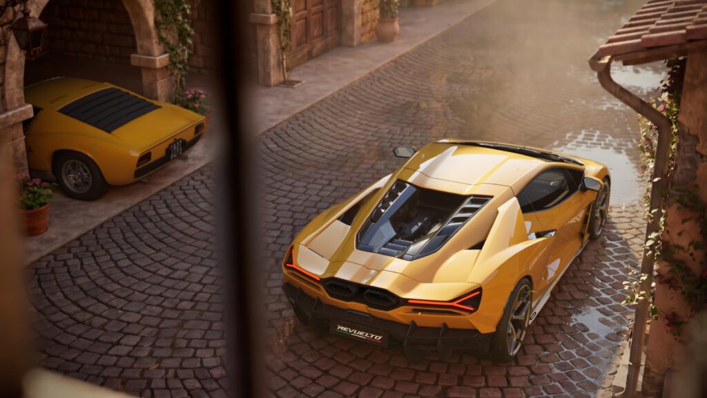 The Lamborghini Revuelto Miura 60° Homage combines a 1,015-CV hybrid V12 powertrain with colors and details inspired by the 1966 Miura.
