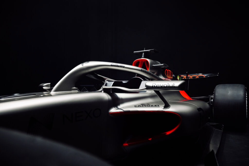 A closeup of the drivers cockpit of the 2026 Audi Revolut F1 Team R26