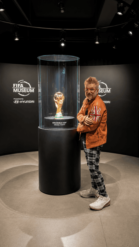 Nik Miles a rare opportunity to stand next to solid gold World Cup trophy
