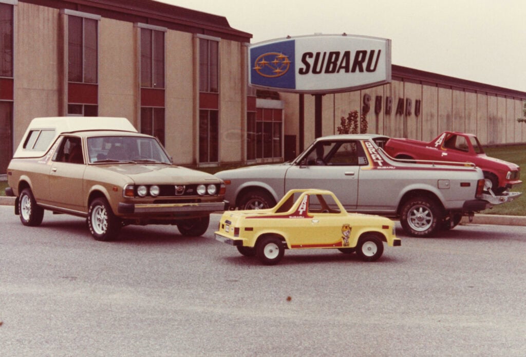 Subaru Brat Toy and Truck at Dealership