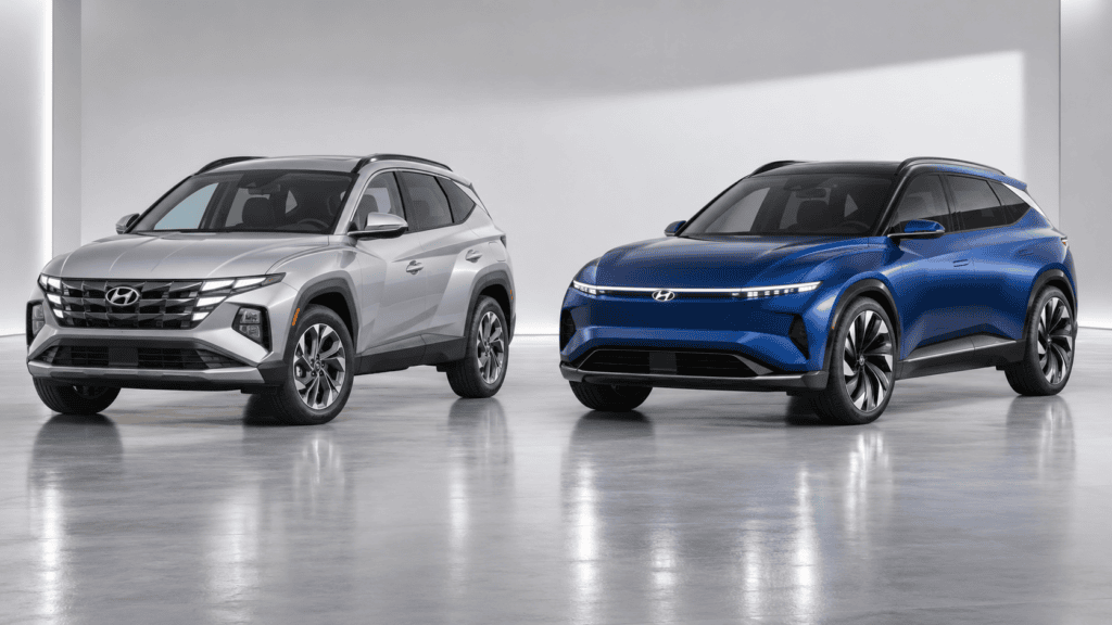 This is what AI thinks the next Hyundai Tucson should look like sitting next to the current model