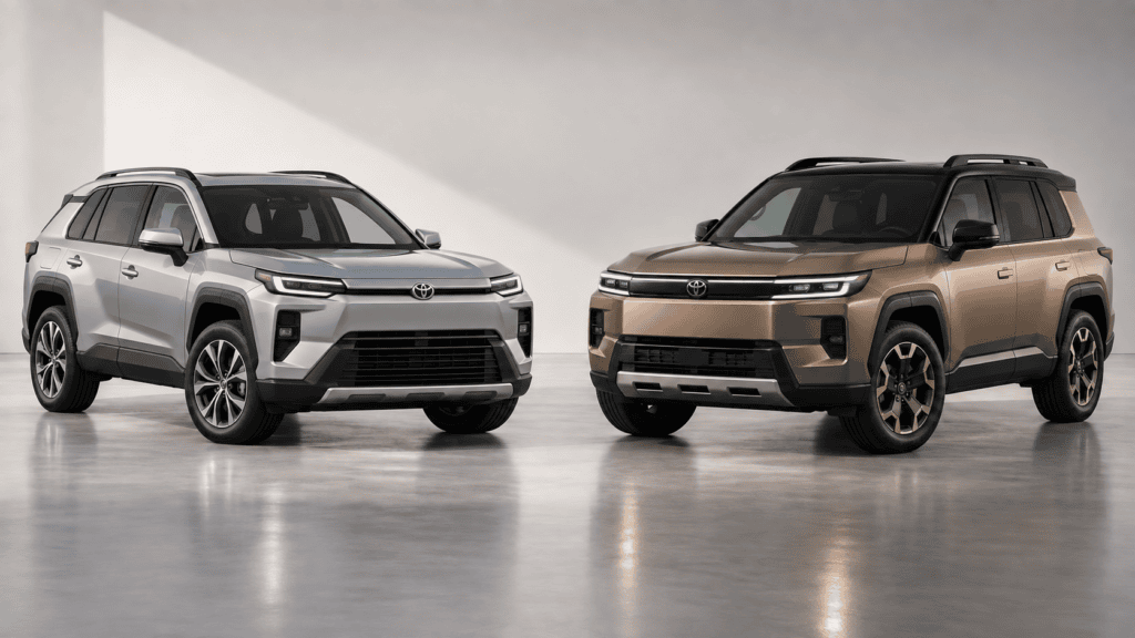 This is what AI thinks the RAV4 should look like from Toyota sitting next to the actual Toyota RAV4