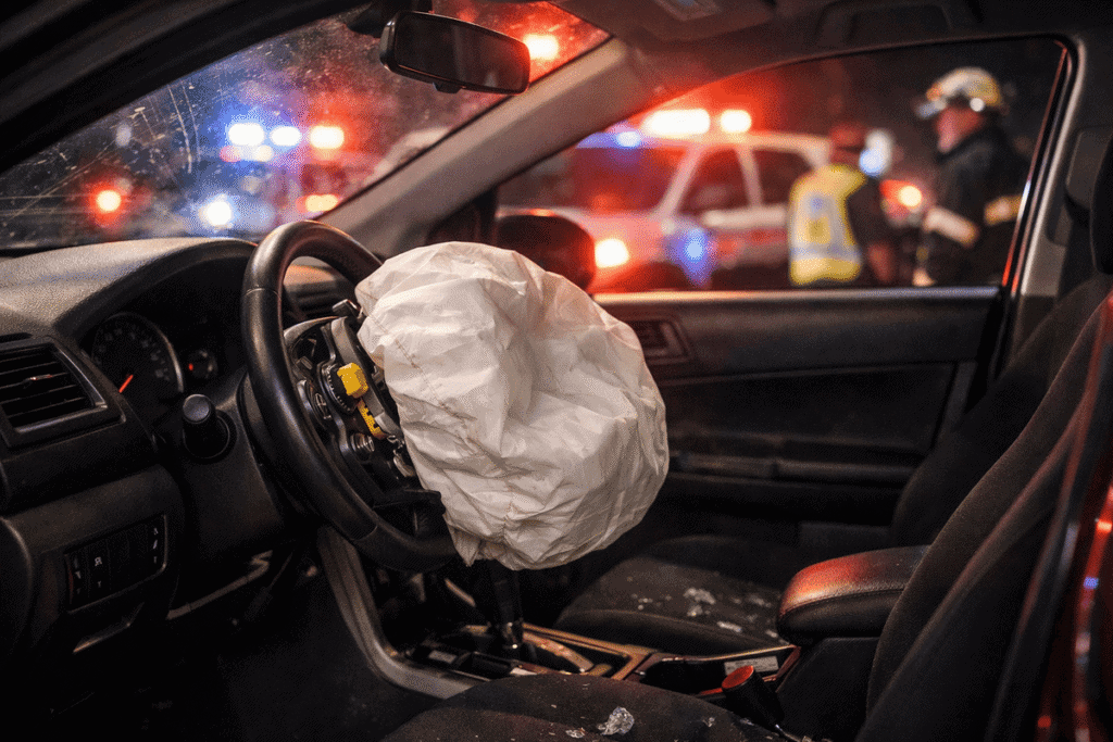 Airbag that has been deployed in a car