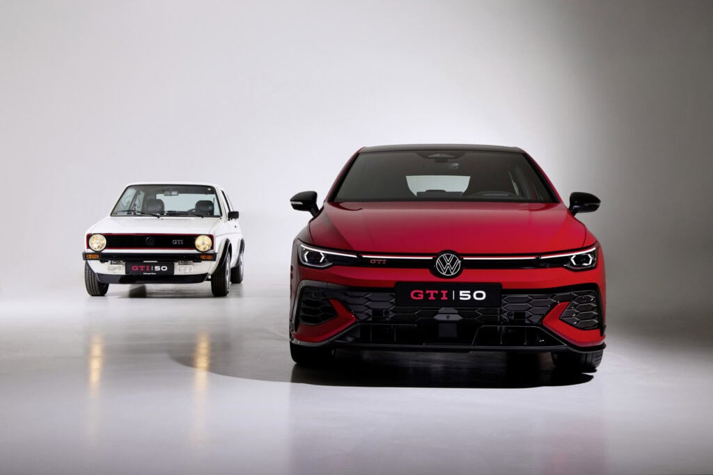 Original golf GTI next to the 2026 golf GTI addition 50