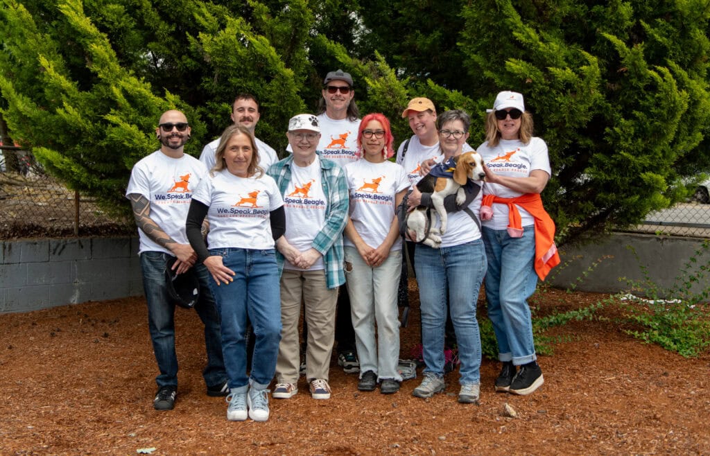 The team at Seattle Beegle rescue gather to collect The dogs in Portland, Oregon