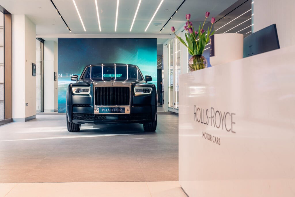 Pristine Rolls-Royce Cullan motor car in a showroom