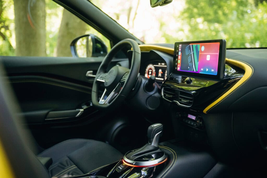 Steering wheel. Interior, front part of the modern car.