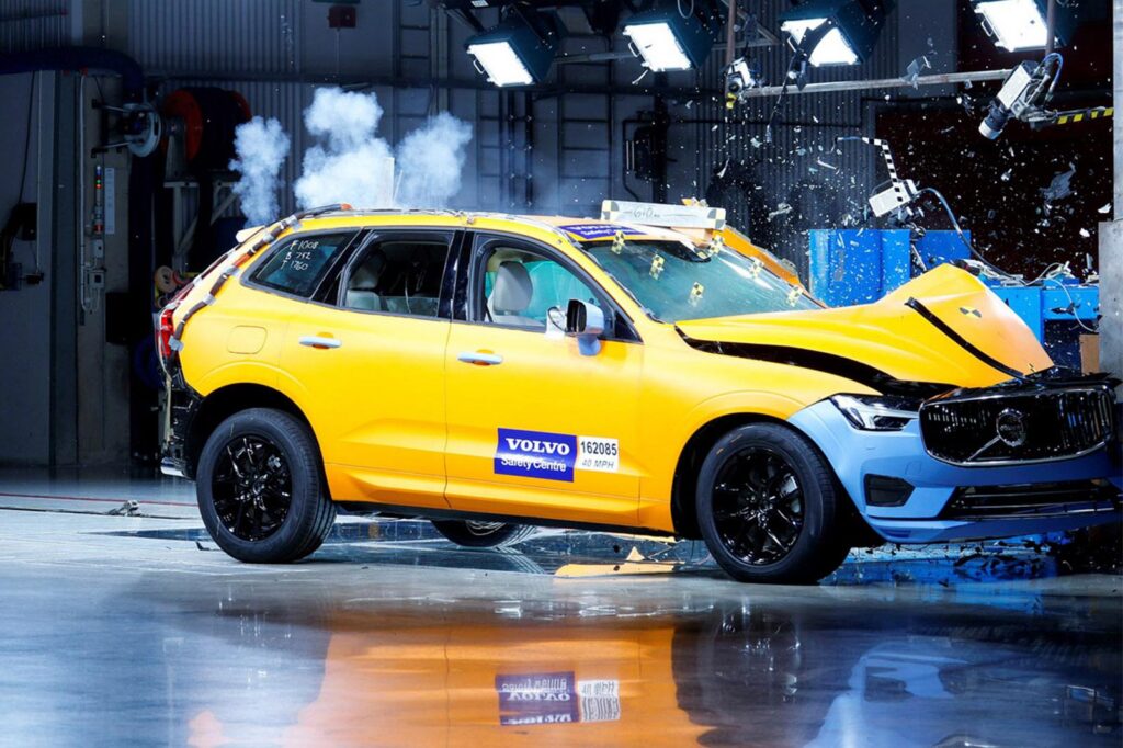 Volvo luxury SUV being crashed tested