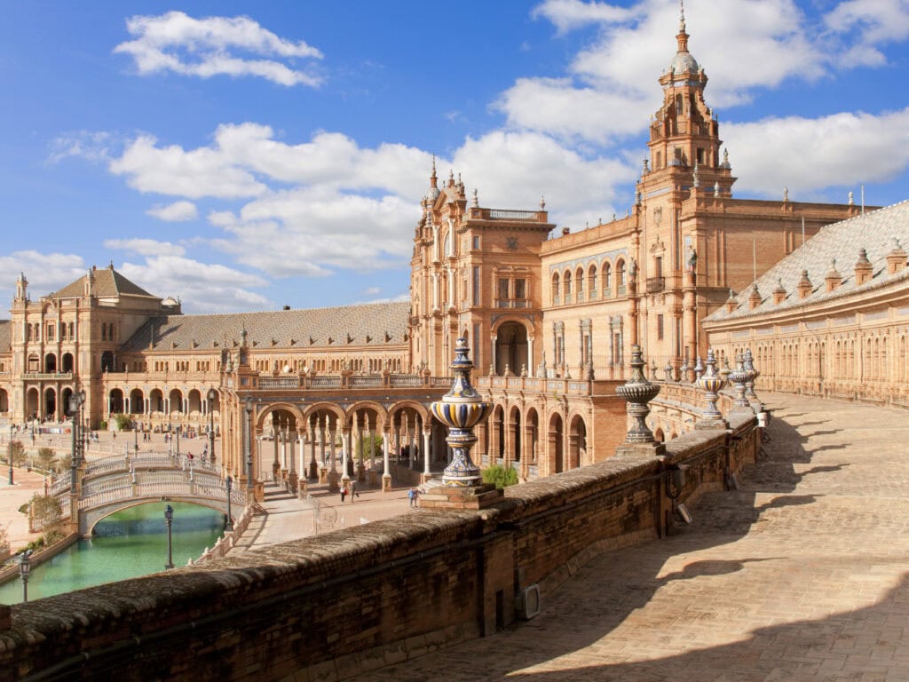 Ornate building in Plaza de Espana, Seville Spain