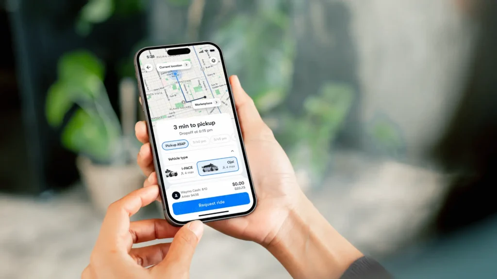 Ordering a Waymo taxi courtesy of Waymo