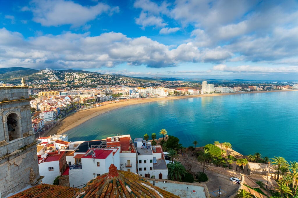 View from the rooftops of Peniscola a picturesque medieval town in the Province of Castellón, Valencian Community in Spain.